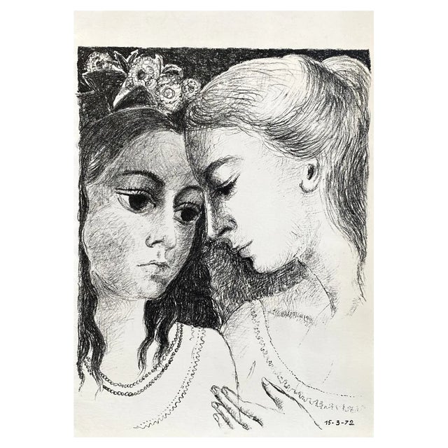 Paul Delvaux, Two Young Women (Confidences), Original Lithograph, 1972 For Sale
