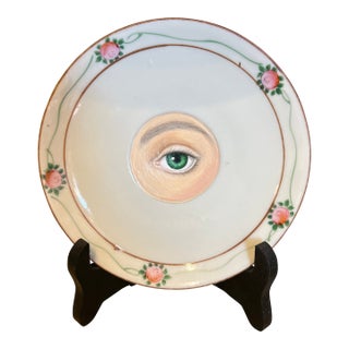 Handpainted Victorian Style Lovers Eye Painting on an Antique Plate For Sale