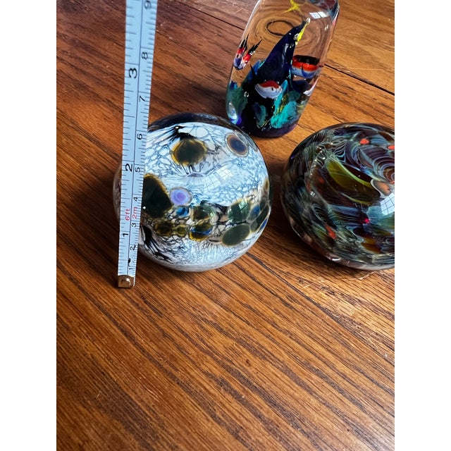 Vintage Trio of Dark Blue and Green Glass Paperweights For Sale - Image 11 of 12