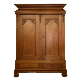 Vintage Oak Carved Cabinet For Sale