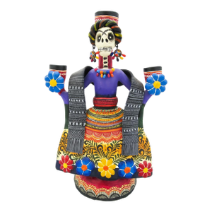 Alfonso Castillo Orta Frida Kahlo Day of the Dead Mexico Folk Pottery Candelabra