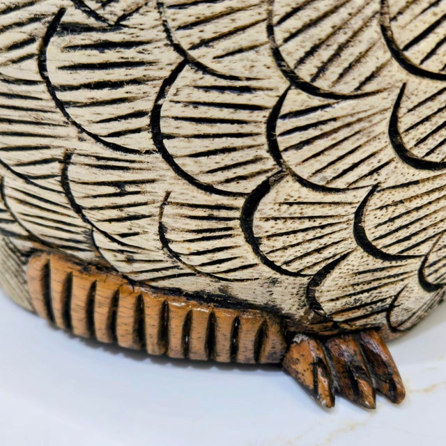 Brown Vintage Hand-Carved Teak Partridge Figurine – Signed Thai Folk Art Bird Sculpture For Sale - Image 8 of 10