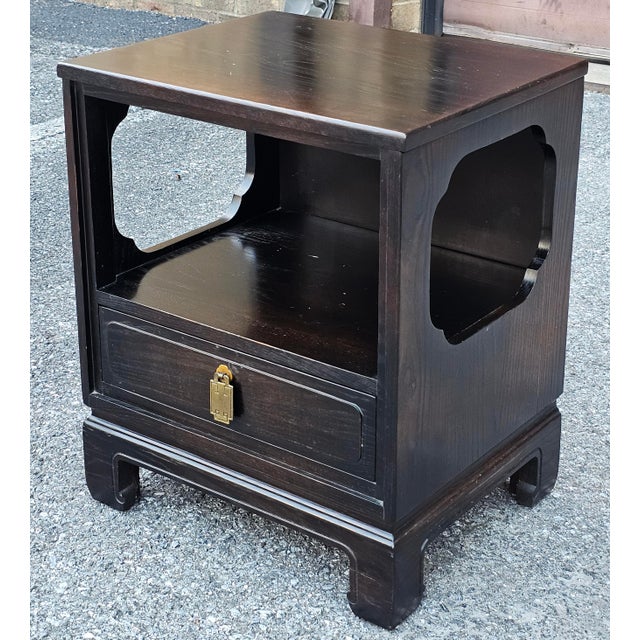 Pair of Davis Cabinet Asian Style Dark Stained Bedside Tables For Sale - Image 10 of 12