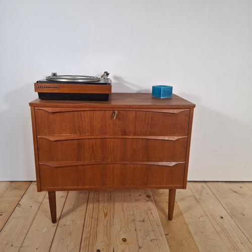 Brown Small Vintage Three-Drawer Chest Mid-Century Scandinavian Teak Design, 1960s For Sale - Image 8 of 8