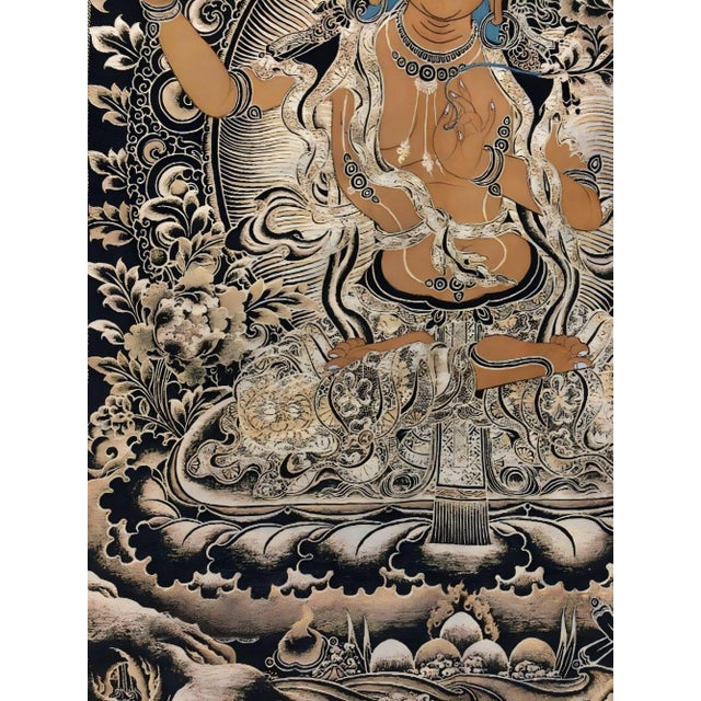 Mid 20th Century Mid 20th Century Xizang Embroidery and Brocade Thangka Buddha Painting - Wrathful Deity Protector Wall Art - Hand Painted Buddhist Sacred Scroll For Sale - Image 5 of 7