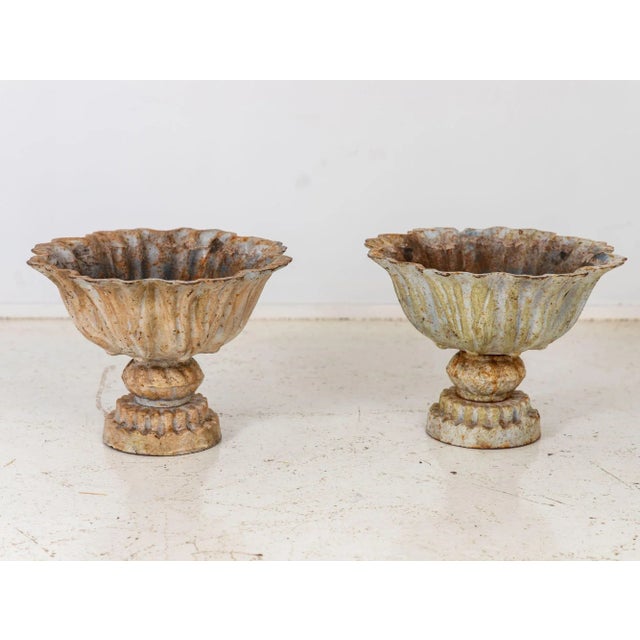 Late 20th Century Pair of Verdigris Painted Iron Tazzas or Urns, English Late 20th Century For Sale - Image 5 of 10