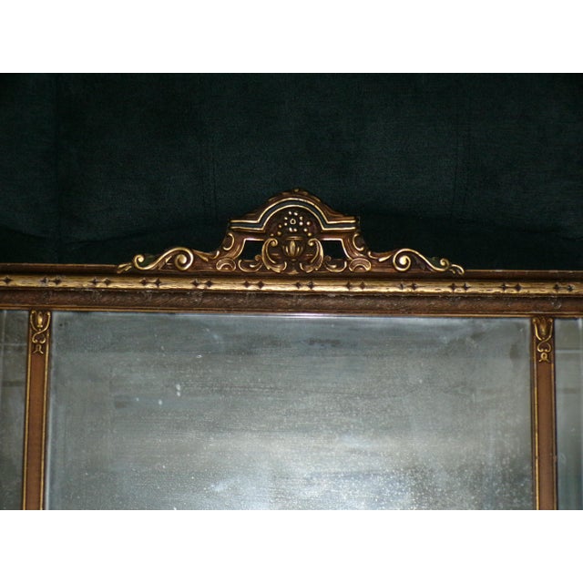 1920s Vintage Art Nouveau Etched Framed Gold Gilt Gesso Buffet Mantle Mirror For Sale - Image 5 of 12