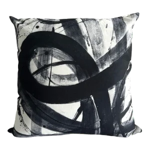 Contemporary Abstract Black Shades of Grey Painted Pillow Cover