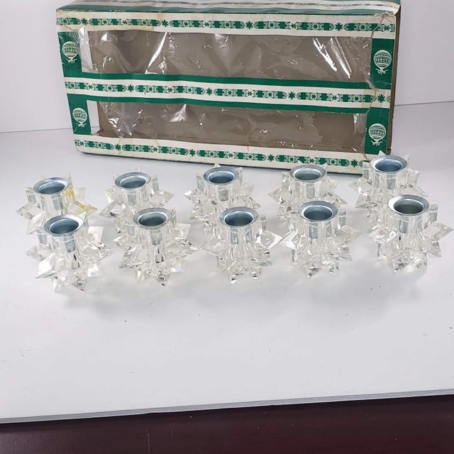 Vintage Italy Candle Holder Set Clear Lucite Multifaceted Atomic Starburst - Set of 10 For Sale In Tulsa - Image 6 of 13