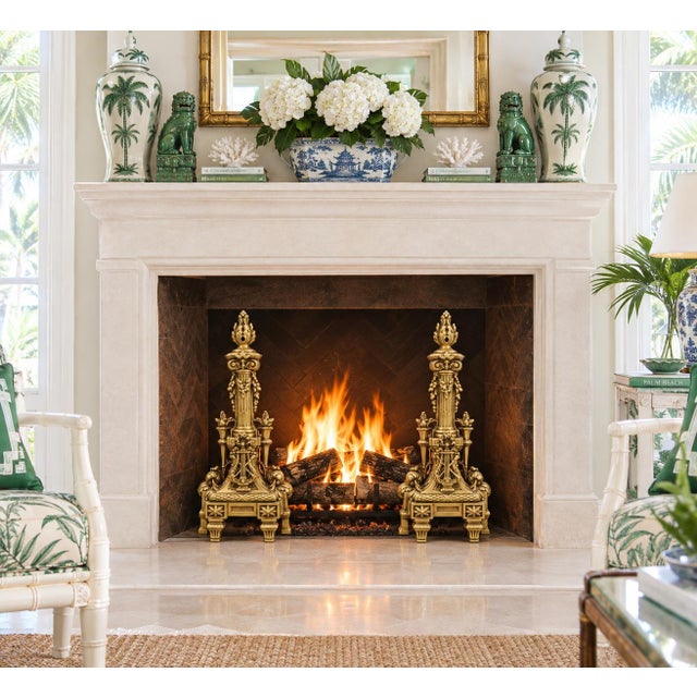 Late 19th Century Antique French Rococo & Louis XVI Chenets a Pair - Large Heavy Brass Fireplace Andirons for Regency, Neoclassical and Old World Decor - See Pics! For Sale - Image 5 of 12