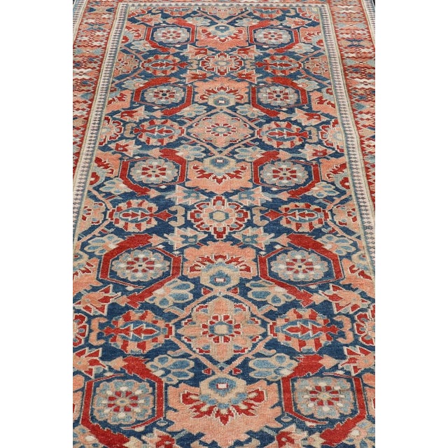 Antique Persian Tabriz Gallery Rug With Large Scale Florals in Medium Blue Field For Sale - Image 4 of 14