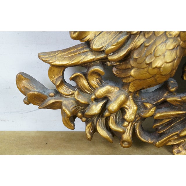 Mid 20th Century Syroco Mid Century Gold Gilt Resin Federal American Bald Eagle Wall Plaque 37" For Sale - Image 5 of 12