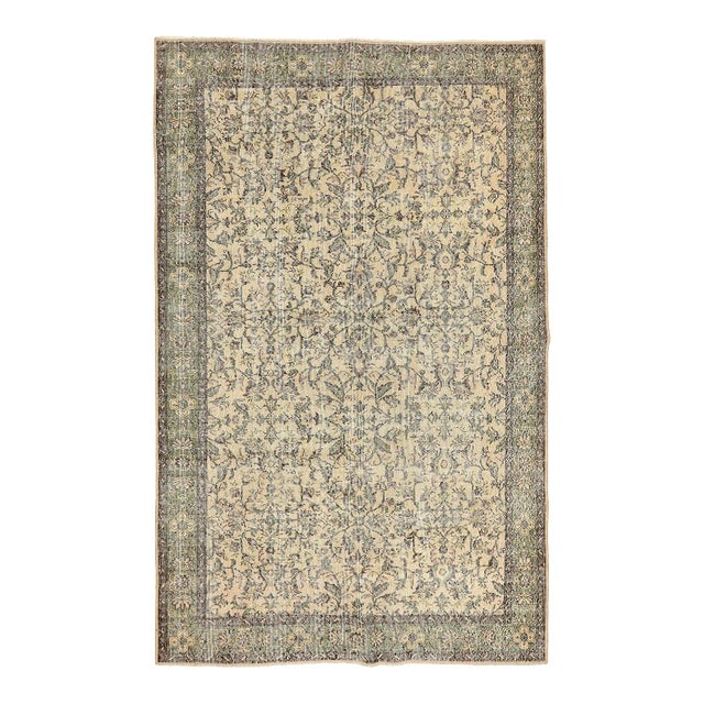 Mid 20th Century Floral Vintage Turkish Oushak Rug For Sale