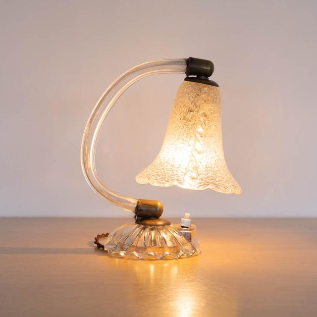 1940s 1940s Petite Italian Murano Clear Frosted Glass Lamp For Sale - Image 5 of 16
