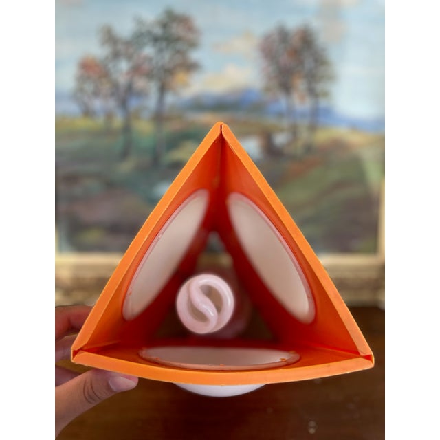 1970s Space Age Triangular Table Lamp in Orange Plastic With White Glass Domes. For Sale - Image 9 of 10