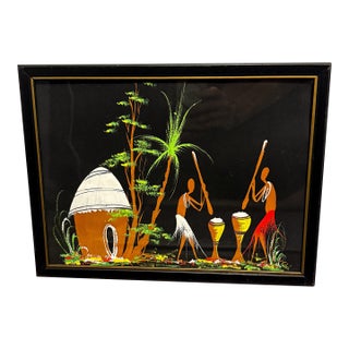 MidCentury Modern African Folk Art Painting. For Sale