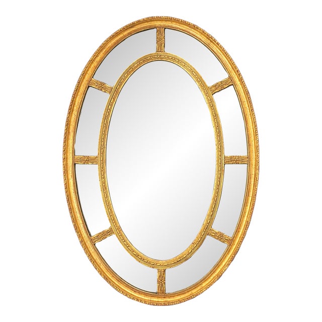 19th Century English George III Style Carved Giltwood Oval Margin Sectional Mirror For Sale