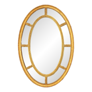 19th Century English George III Style Carved Giltwood Oval Margin Sectional Mirror