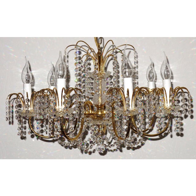 Mid-Century Modern Brass Lead Crystal 24k Gold Plated Seven Light Chandelier from Sölken Leuchten, 1970s For Sale - Image 3 of 10