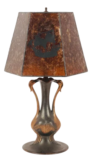Vintage Art Nouveau Crane Lamp With a Nautical Sailing Ship Mica Shade