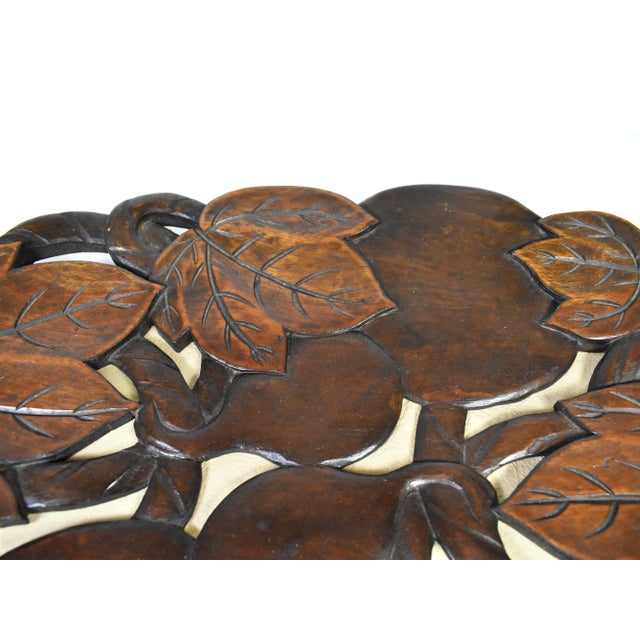 Wood Hand Carved Solid Wood Leaves Fruit Design Tray Centerpiece For Sale - Image 7 of 12