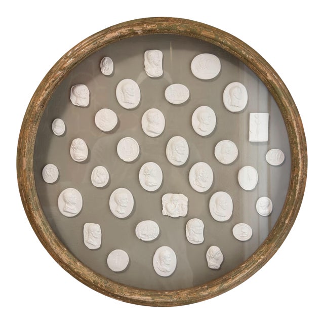 Framed Grand Tour Style Plaster Intaglio Cameos in Antique Frame For Sale