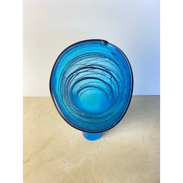 Glass Simone Cenedese Murano Threaded Art Glass Vase, Cerulean Blue, C. 2000 For Sale - Image 7 of 8