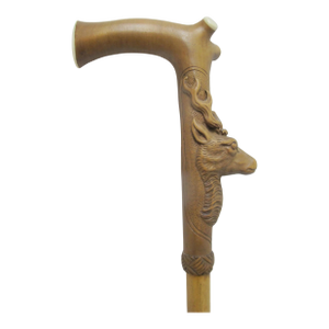 Deer Stag Head Carved Wood Handle Vintage Walking Stick Cane