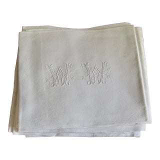 Vintage French Linen Monogrammed Napkins - Set of 12 For Sale