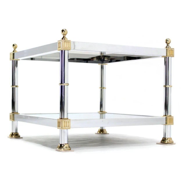 Metal Vintage Mid Century Chrome Brass and Smoked Glass Square End or Side Tables- a Pair For Sale - Image 7 of 11