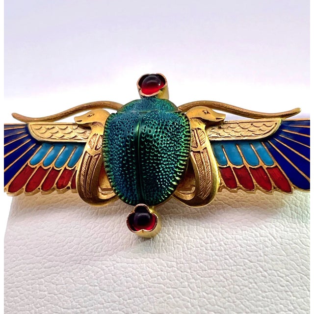1980s Enamel Scarab Brooch 14k by Guiseppe Parvis For Sale - Image 12 of 12