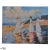 Oil on canvas depicting three women and a child standing in shallow water along a beach, with small boats and distant...