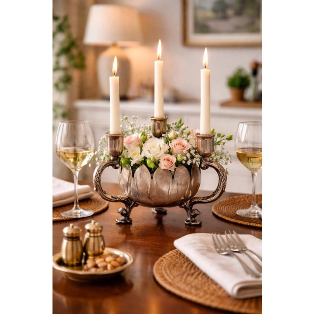 English Candleholder w/Flower Arrangment Pot For Sale - Image 4 of 4