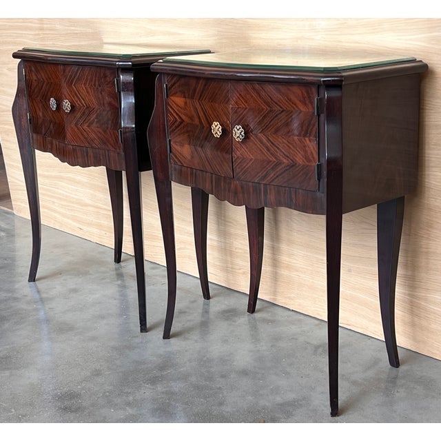 Early 20th Century Art Deco Italian Bedside Tables in Mahogany, 1950s, Set of 2 For Sale - Image 3 of 14