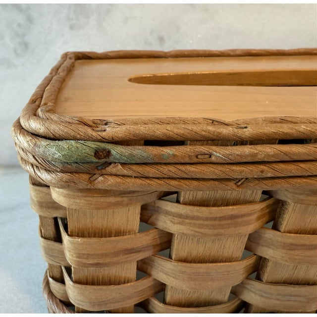 Vintage Woven Splint Wood Tissue Box Cover For Sale - Image 11 of 11