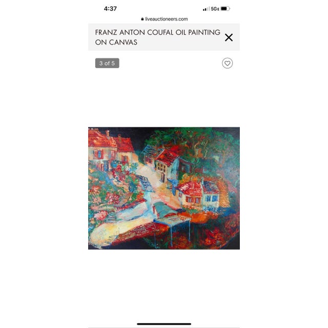 Franz Anton Coufal, Austrian Magic Realist Oil Painting Vibrant Village Landscape Scene Franz Coufal For Sale - Image 4 of 12