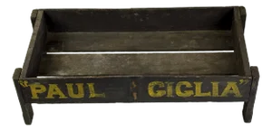 Vintage Painted Wooden Country Crate With Raised Legs in Charcoal Black & Yellow Lettering, Circa 1942, Wwii
