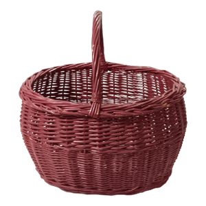 Mid 20th Century Vintage Large French Hand Woven Painted Red Natural Wicker Basket
