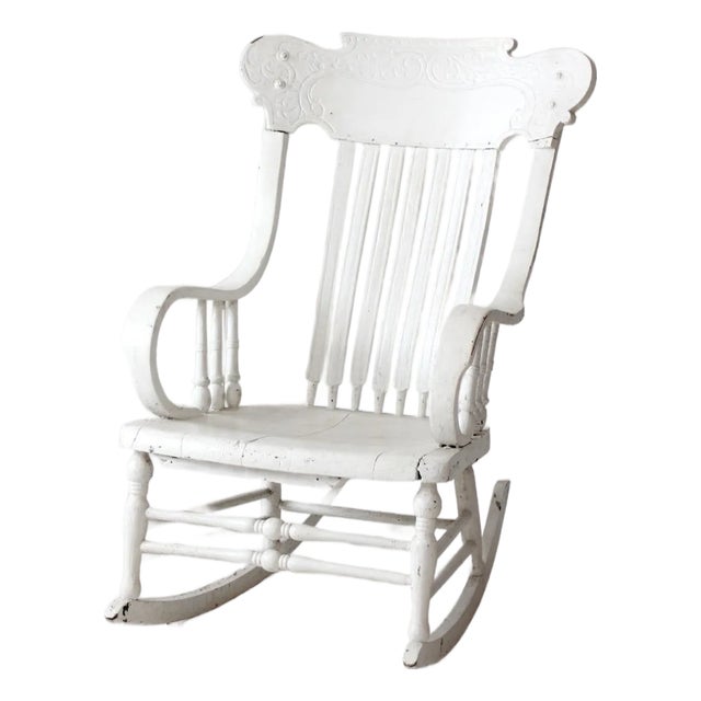Antique White Wood Rocking Chair For Sale