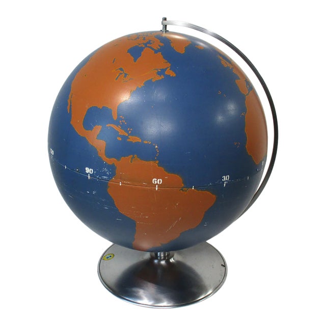 Large Rare Color Metal Military Machine Age Globe by a.j. Nystrom For Sale