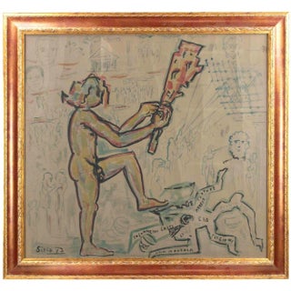 Sirio Pellegrini, Violence and Revolutions, Watercolor on Paper, 1973 For Sale