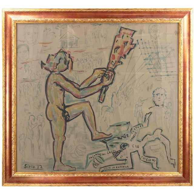 Sirio Pellegrini, Violence and Revolutions, Watercolor on Paper, 1973 For Sale