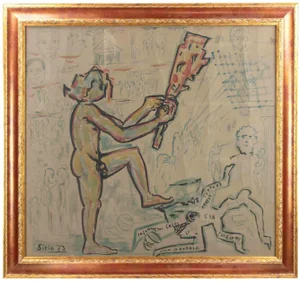 Sirio Pellegrini, Violence and Revolutions, Watercolor on Paper, 1973