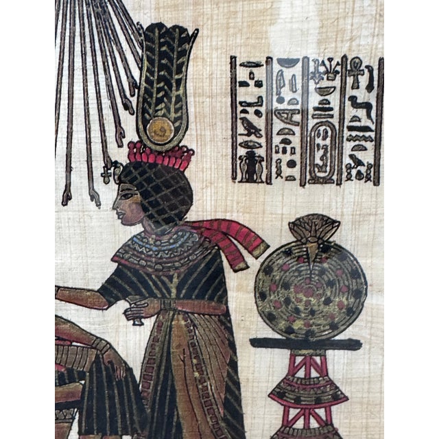 Early 21st Century Hand Painted + Framed Ancient Egyptian Papyrus, Set of Two For Sale - Image 5 of 12