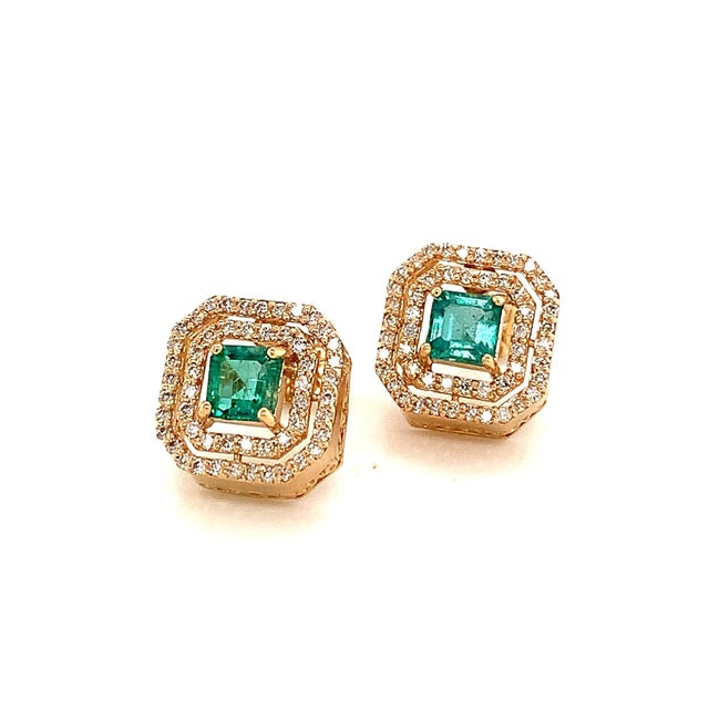 Metal Natural Emerald Diamond Earrings 14k Gold 1.52 TCW Certified For Sale - Image 7 of 12