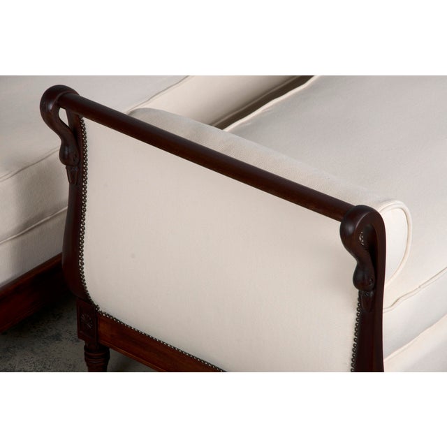 Antique French Empire Swan Neck Mahogany Daybeds W/ Cream Woven Fabric - a Pair For Sale In New York - Image 6 of 12