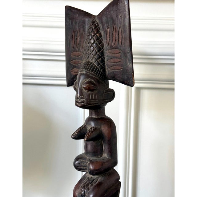 African Carved Female Statue Yoruba Ose Sango Staff For Sale - Image 11 of 14