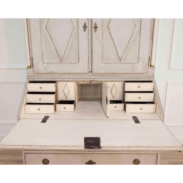 18th Century 18th Century Fine Swedish three-part bureau with charming carvings and marble-painted columns For Sale - Image 5 of 11
