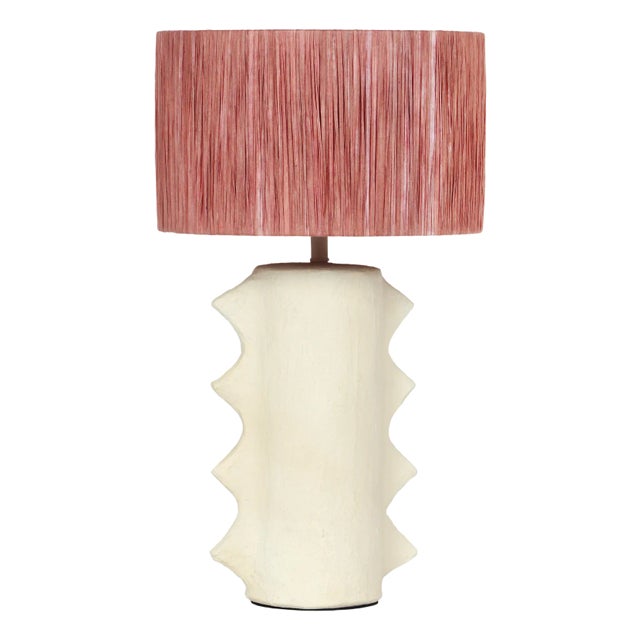 Wild Thing Papier Mache Table Lamp with Raffia Lampshade For Sale