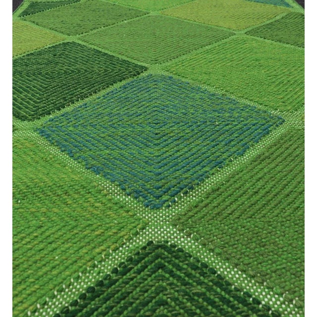 Scandinavian Flat Weave Rug by Keivan Woven Arts, Geometric Greens 4'0 X 6'2 For Sale - Image 9 of 11